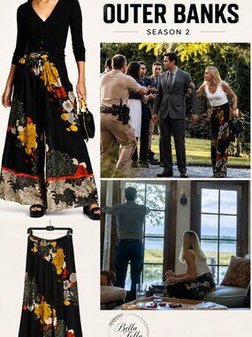 Screen Worn Outer Banks Kobi Halperin Claudia Silk Wide Leg Palazzo Pants Size 8